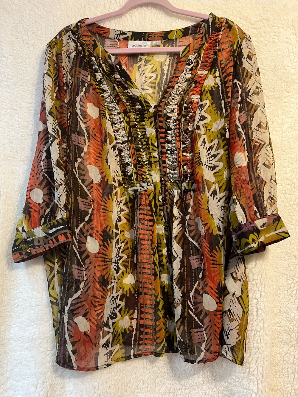 Avenue Multicolor Floral-Print Split V Tunic
